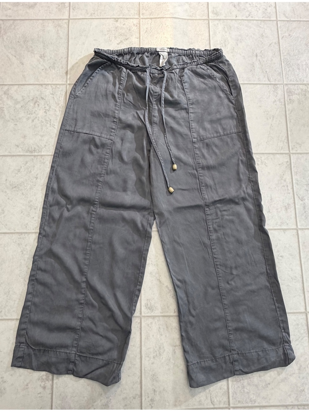 Gray wide leg drawstring pants